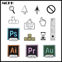 creative computer keyboard enamel brooch wasd mouse arrow ps ai pr au tool hourglass alloy badge pin jewelry gift for friends