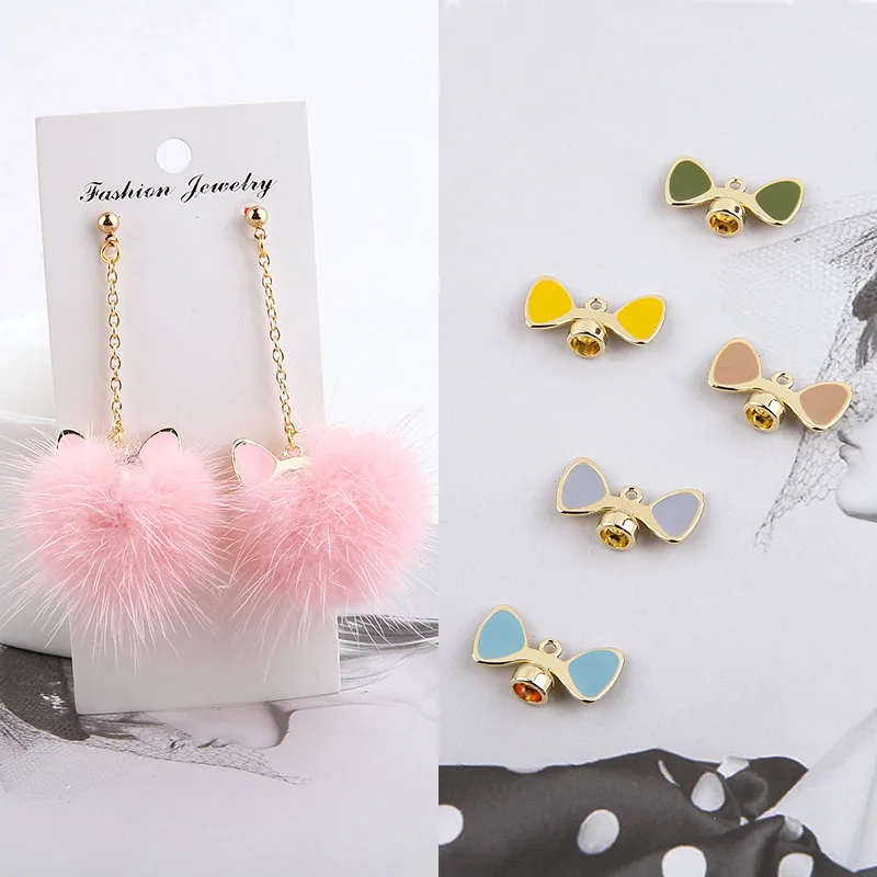 

40pcs/lot color Cat ears/bow-knot shape handmade alloy drop oil charms diy jewelry earrings for women accessory