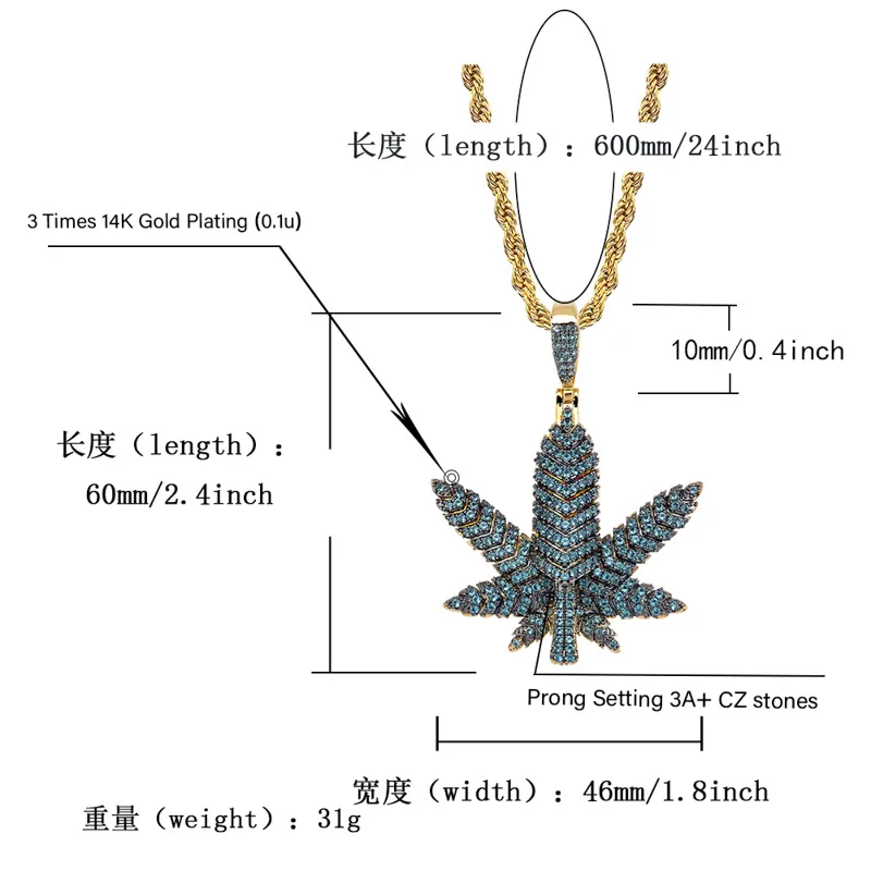 В стиле хип-хоп Micro Pave AAA CZ камень Bling лед из клена Конопля Marijuanas лист подвески