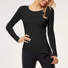 Женская футболка с длинным рукавом для бега, Сексуальная футболка для йоги с открытым пупком, быстросохнущие топы для фитнеса, тренажерного зала, однотонные спортивные рубашки