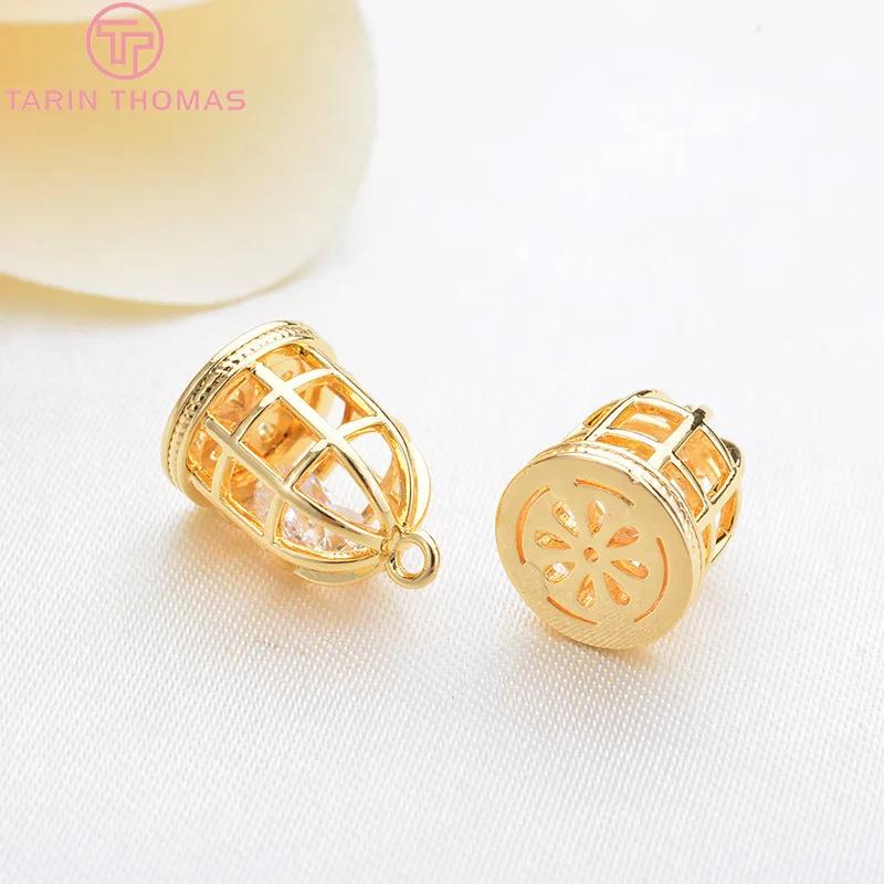 Латунные подвески в виде птичьей клетки с цирконом 6 шт. 12 Х9 мм 24 кар золотистого