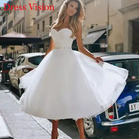Simple Strapless Wedding Dresses Tea Length Свадебное платье Formal Wedding Bridal Gowns Vestidos De Novia Robe De Mariée