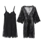 Халат женский летний кружевной с подтяжками, пикантная ночная рубашка с кружевным лифом, с нагрудной подушкой, комплект одежды для сна, 2 предмета