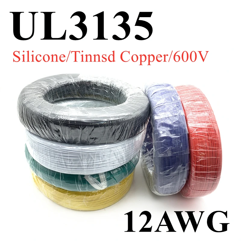 

1M 12AWG Silicone Rubber Wire Electron Copper Wire Insulated LED Lamp Lighting Cable Soft Flexible High Temperature Line UL3135