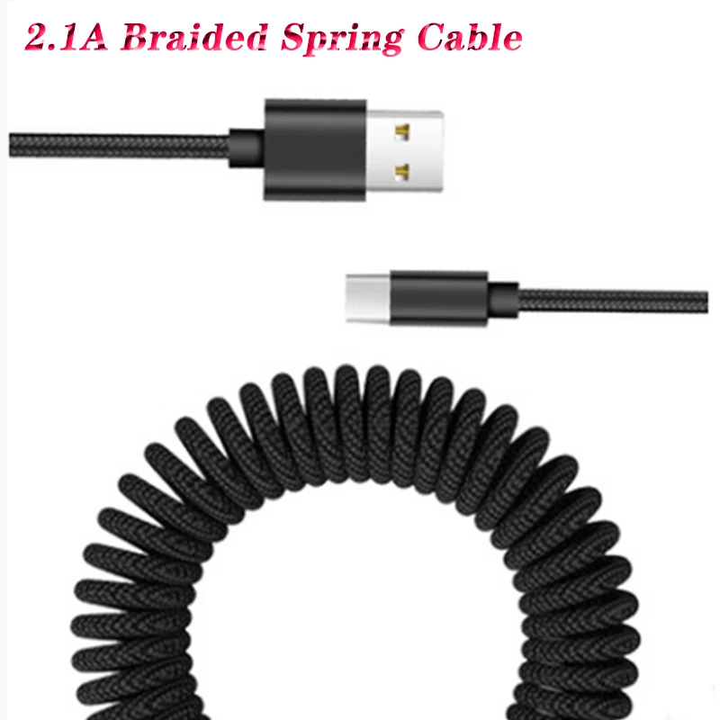 Выдвижная Автомобильная пружинная оплетка типа C/Micro USB/8Pin 2.1A USB кабель для Samsung Huawei