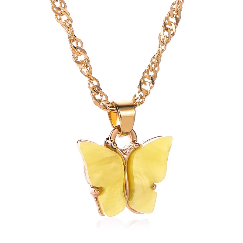 

QW sweet butterfly necklace acrylic color sweet women's versatile clavicle chain personality net red tide people's neck chain