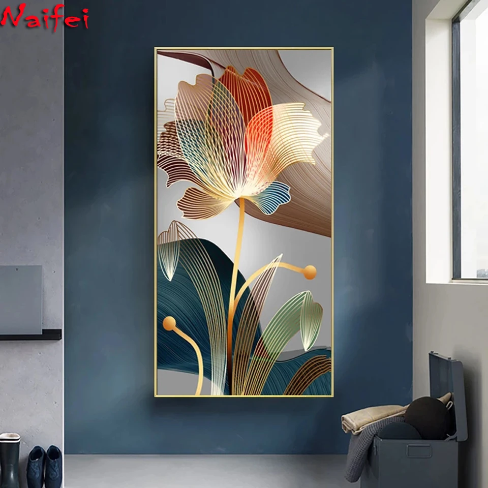 

Diamond Painting 5D DIY Gold Geometric Lines Flora Full Square/Round Diamonds Embroidery Flower Wall Decorations Craft Kit