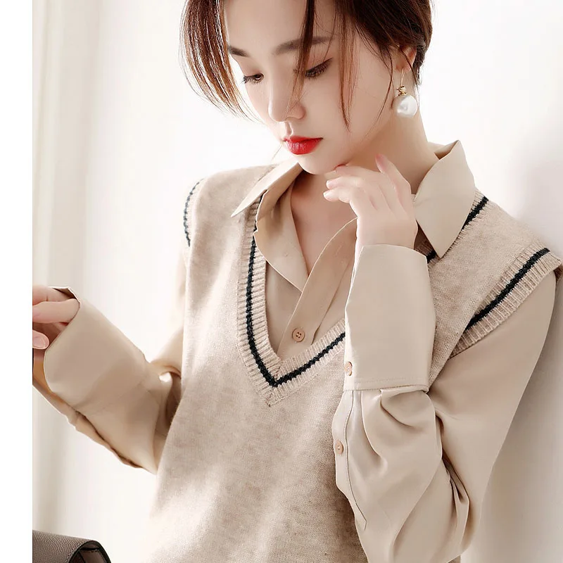 

Женский короткий вязаный кашемировый шерстяной жилет с v-образным вырезом однотонный пуловер модная простая куртка свитер без рукавов новы...