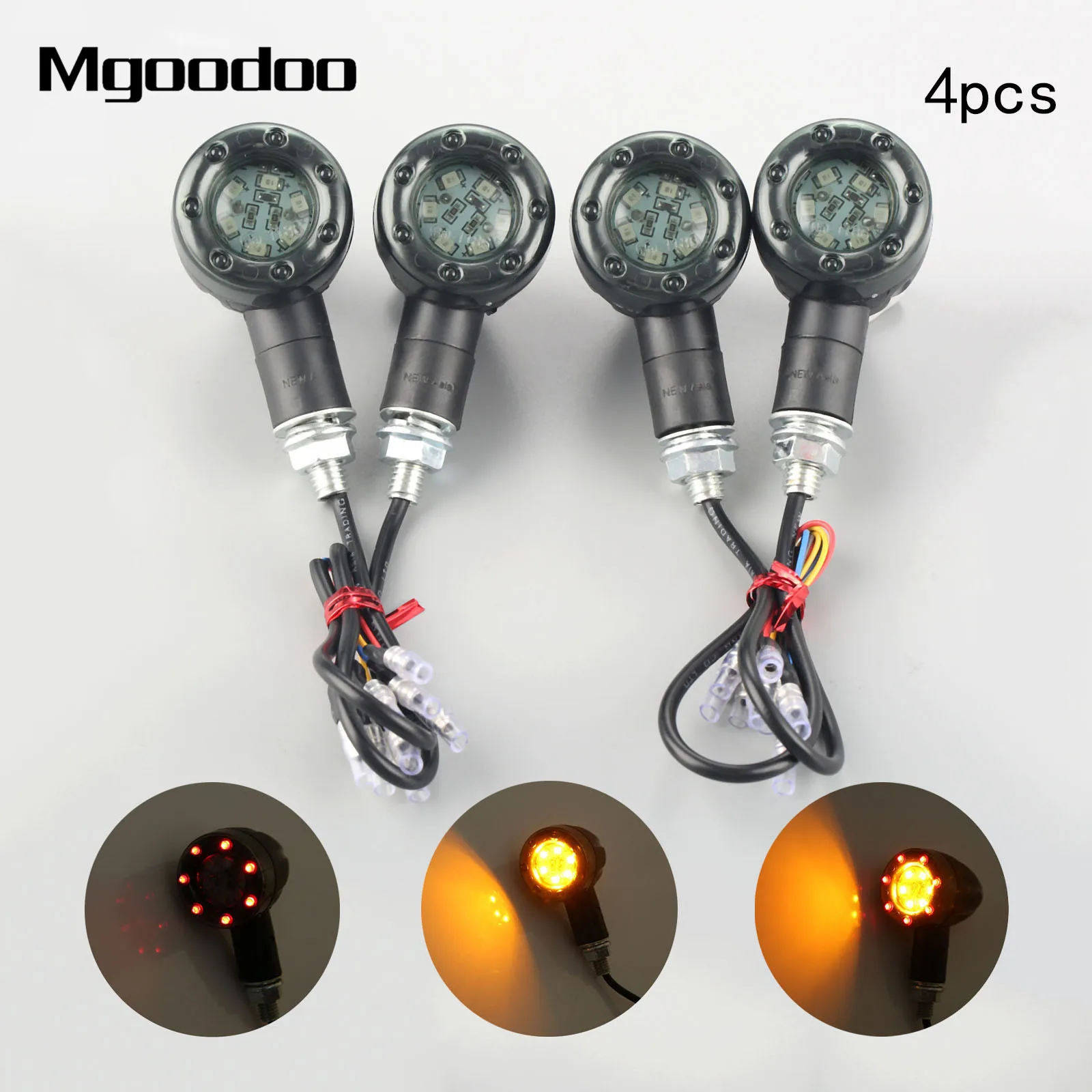 Mgoodoo 4Pcs Universal Motorcycle Turn Signal Light 12V LED Super Bright Bulbs for Motorbike Off Road Indicator |