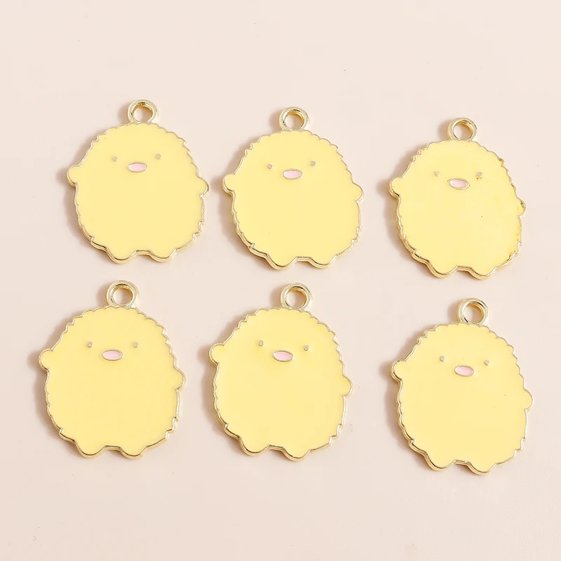 

10pcs 22*18mm Cute Cartoon Small Bird Charms for Earrings Keychain Diy Jewelry Making Enamel Yellow Chicken Charms Pendants