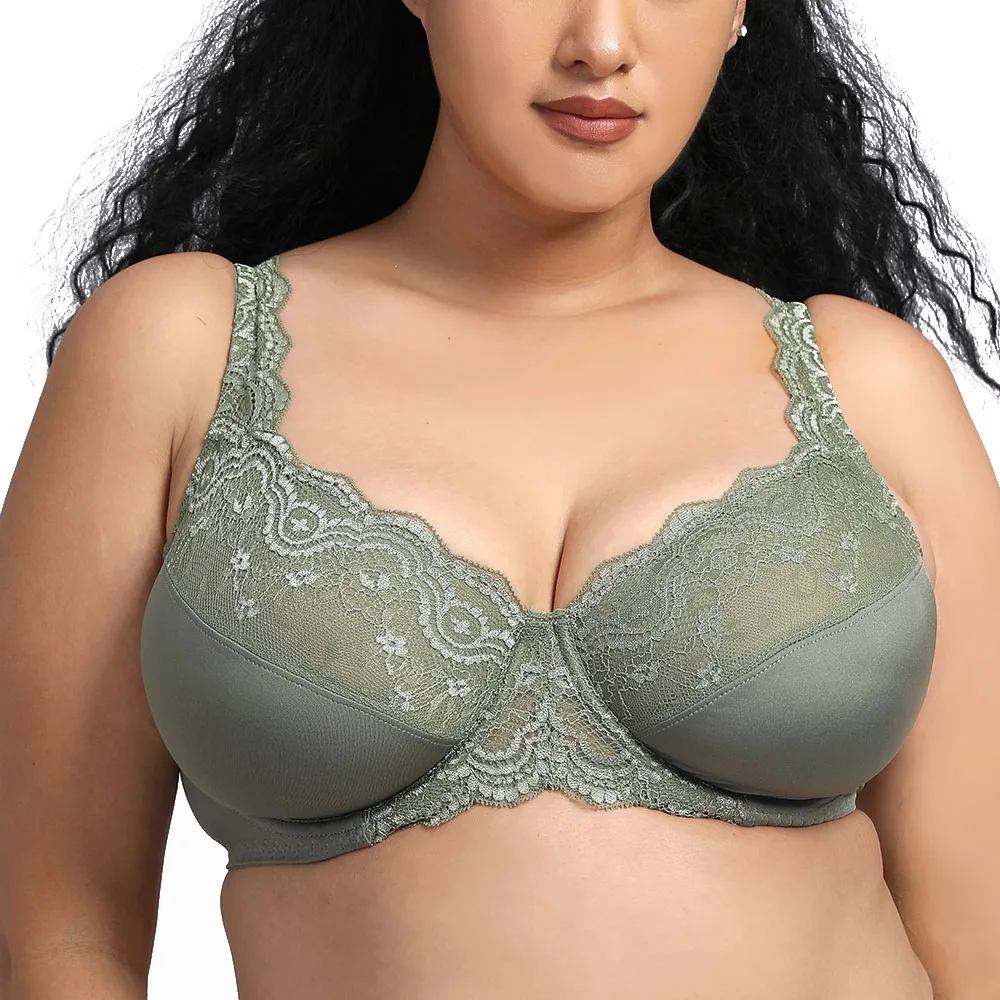 

New Sexy Lace Bra Women's Full Coverage Jacquard Non Padded Lace Underwire Plus Size Bra Top 34-46 B C D E F Cup