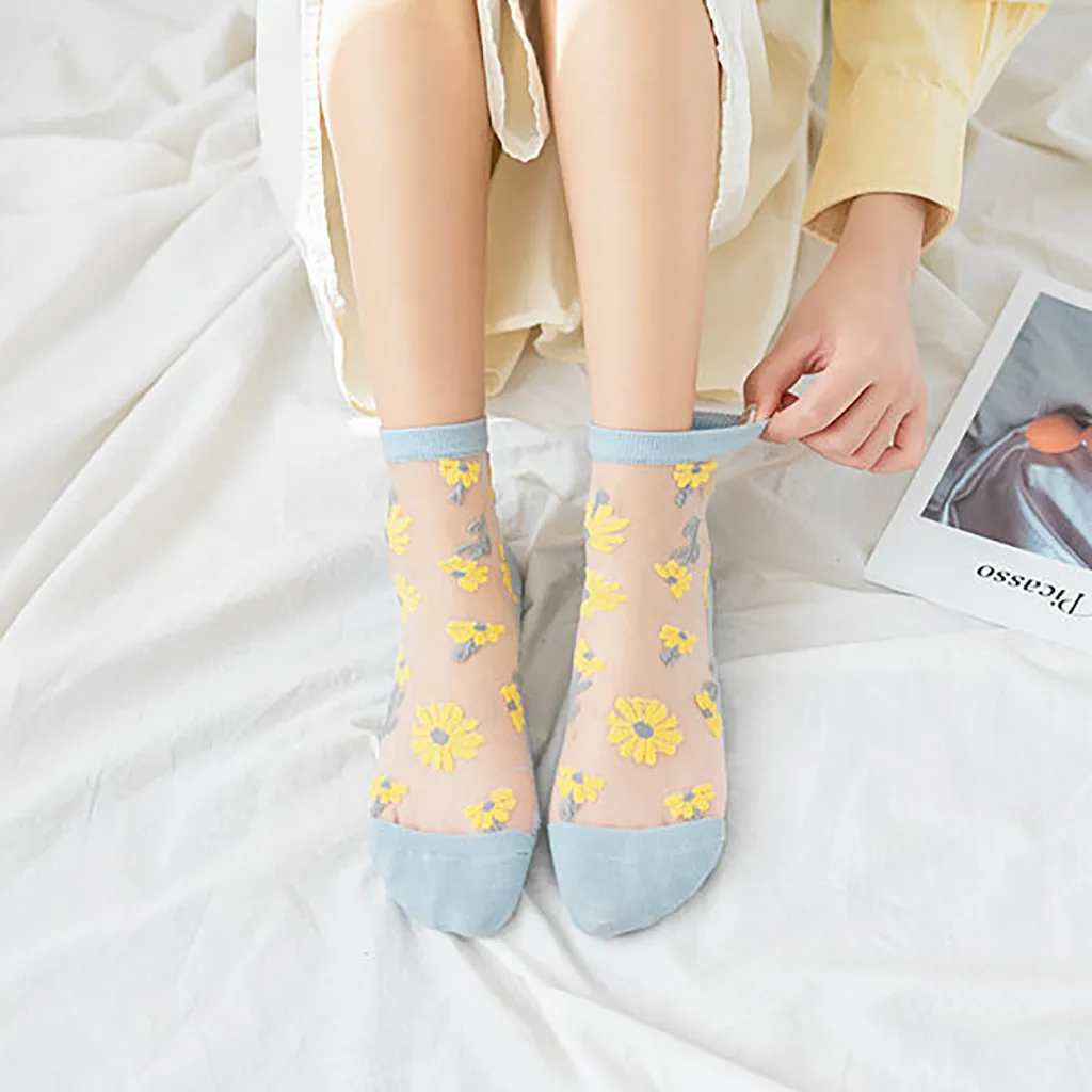 

1pair Fashion Women's Summer Linen Pattern Retro Stitching Small Floral Socks Spring Summer Female Autumn Skarpetki Damskie#35