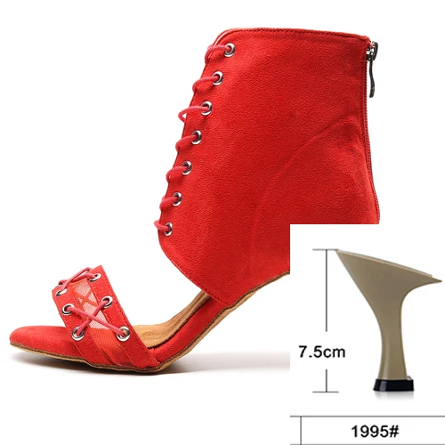 Red heel 7.5cm WUXIJIAO/туфли для латинских танцев; женские черные сапоги на высоком каблуке в английском стиле; удобная обувь для сальсы; вечерние туфли на молнии сзади - Цвет: Red heel 7.5cm