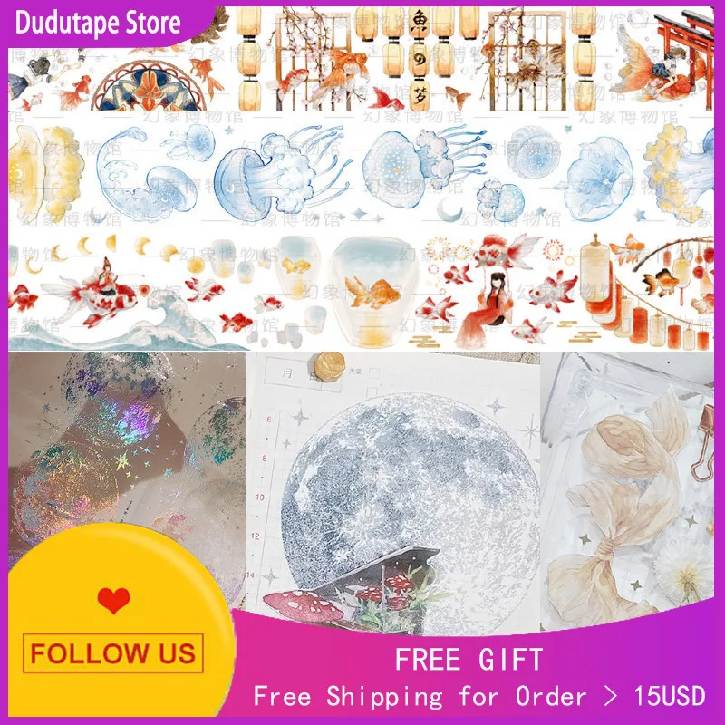 

1 Loop Washi PET Tape Illusion Museum Journal Diary Shenyin Fish Dance Lantern Shadow Miss Mushroom Bow Ah Yue