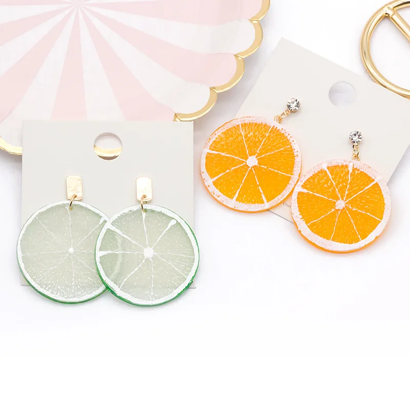 

Korean version of the new fashion lemon orange fruit earrings women's net hongyuan small fresh and sweet creative earrings