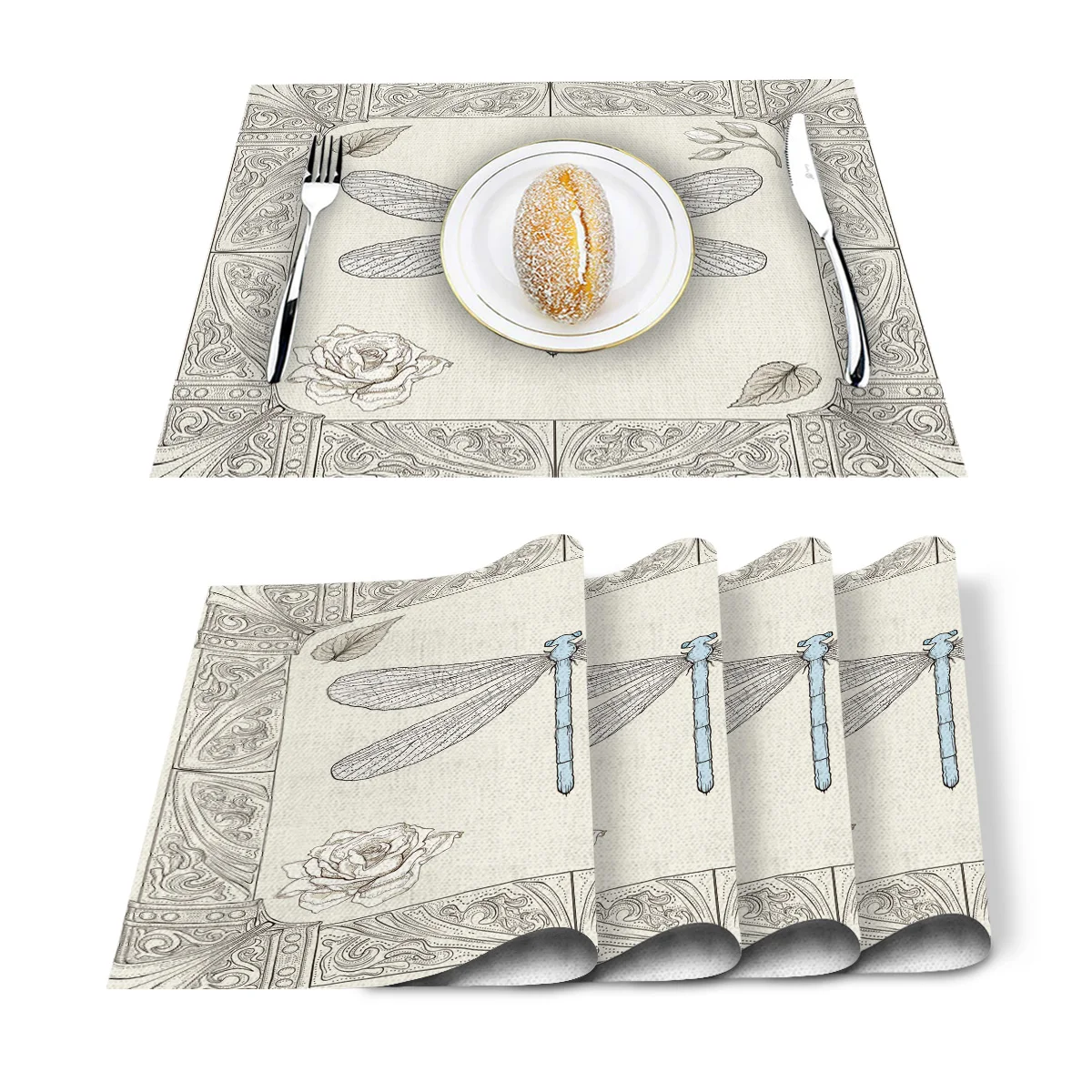 Коврик салфетка под крокодиловую кожу милая моющаяся из хлопка и льна