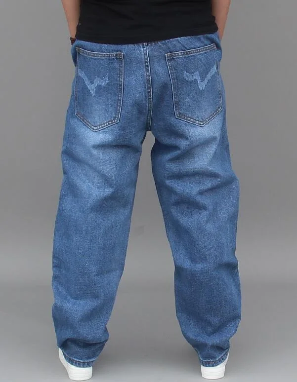 Men Low Drop Crotch Baggy Loose Patch Jeans Streetwear Pants Personality Jeans Cowboy Cross-Pants Size 29-42