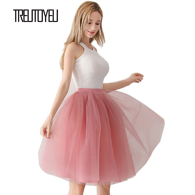 Юбка миди плиссированная из тюля 6 слоев с высокой талией|Женские юбки| |