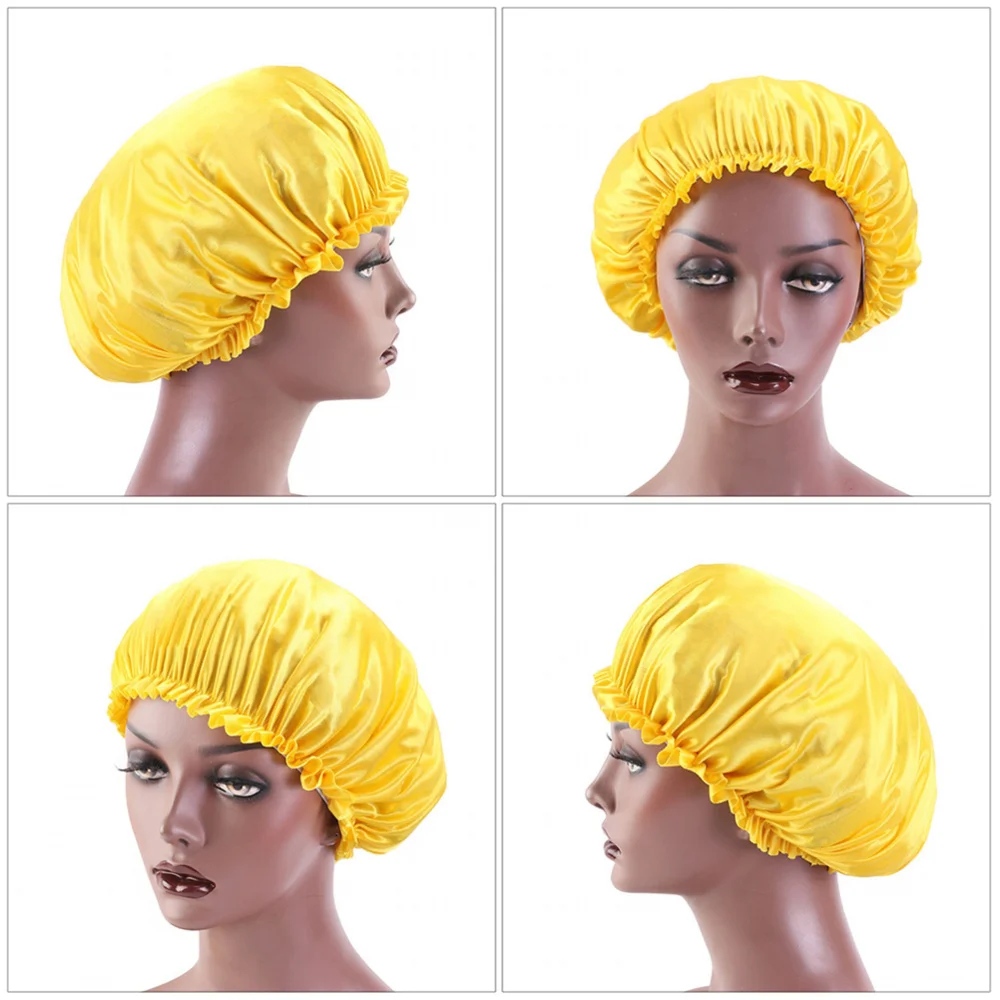 

2pcs Silk Lace Sleeping Caps Round Night Hats Hair Salon Beauty Caps (Yellow)