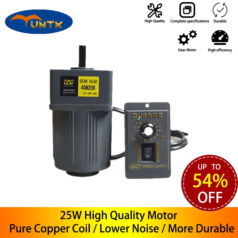 

25W 220V AC Gear Electric Motor With Speed Regulator Adjustable Speed Single Phase Asynchronous High Torque Deceleration