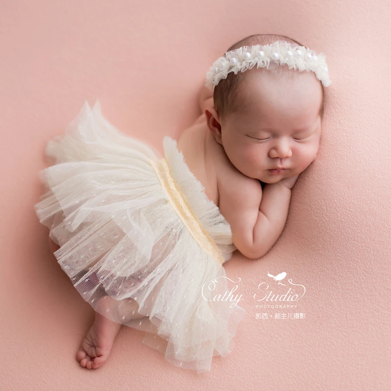 Dvotinst Newborn Photography Props Baby Outfit Baby Tutu Skirts Princess Pearls Headband Fotografia Studio Shooting Photo Props