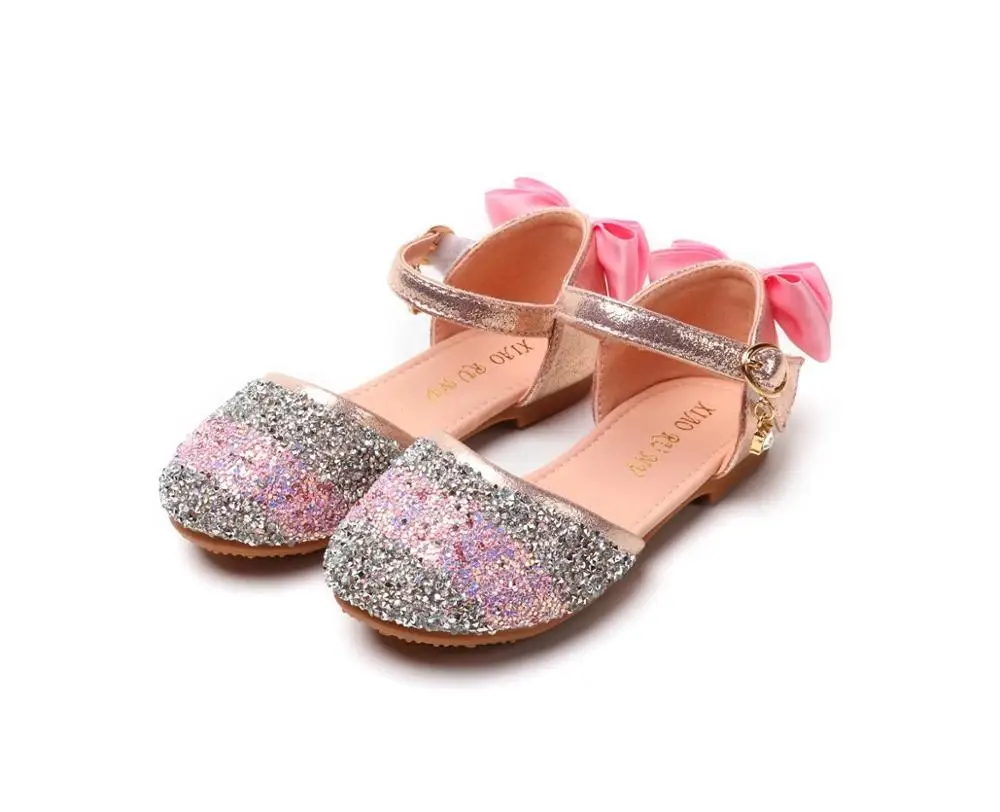 

Glitter Sequin Flower Girls Shoes Flat For Wedding Round Toe Bowknots Mary Jane Shoes Little Girls Party Dress Pricess Flats