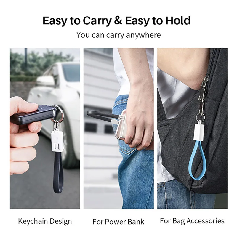Кабель Micro USB с брелоком для ключей портативный шнур быстрой зарядки смартфонов
