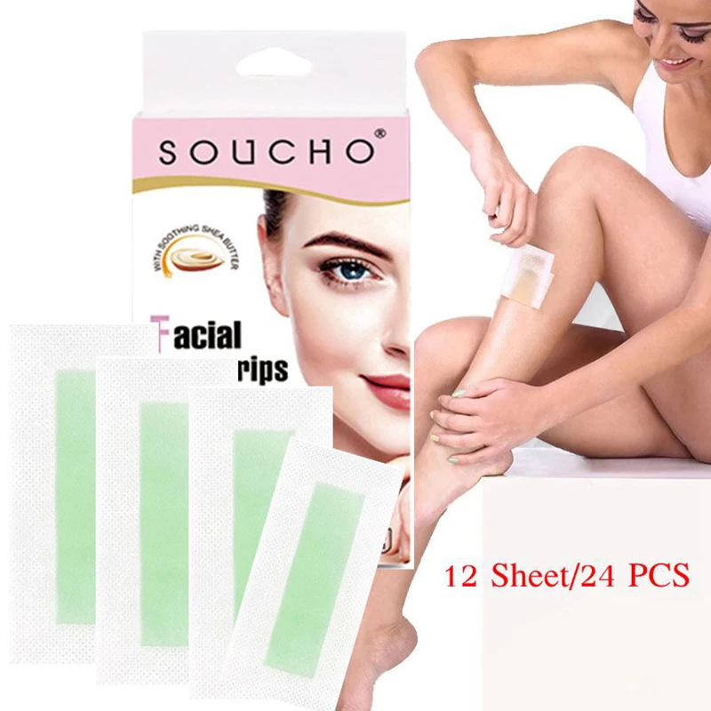 

24pcs/set Hair Removal Wax Strips Papers Body Epilator Double Sided Non Woven Depilation Uprooted Silky For Face Lip Hair Care