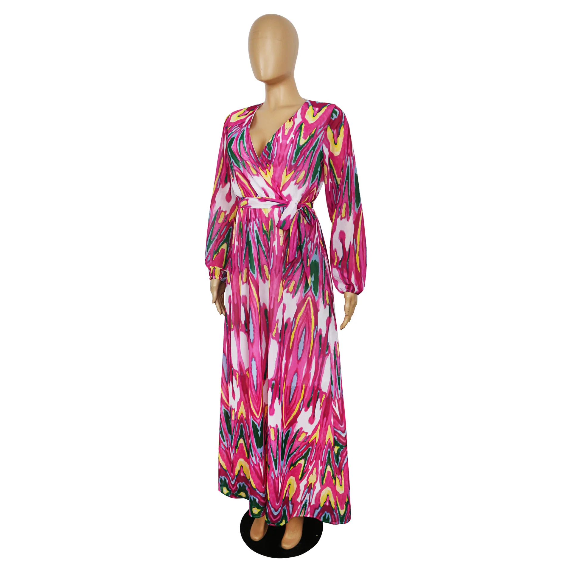 Women's Clothing Plus Size Dresses 2021 Beach Chiffon Long Dresses Urban Casual Fashion Floral Print Large Swing Dress Autumn