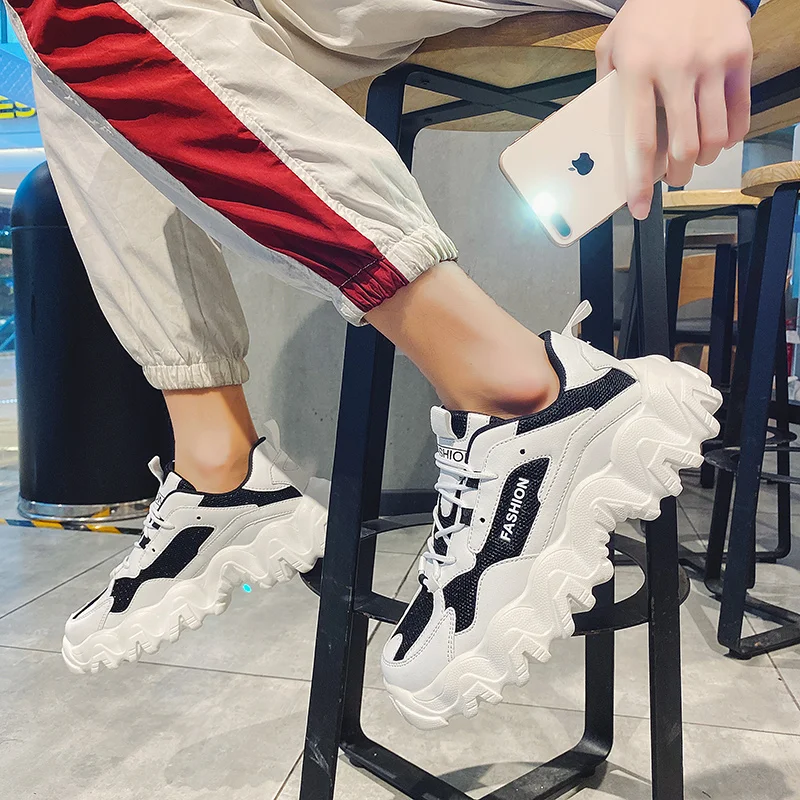 Bjakin Chunky Fashion Man Sneakers Lace Up Thick Bottom Running Shoes Casual Non-slip Sport Athletic Rubber Sole Trainers | Спорт и