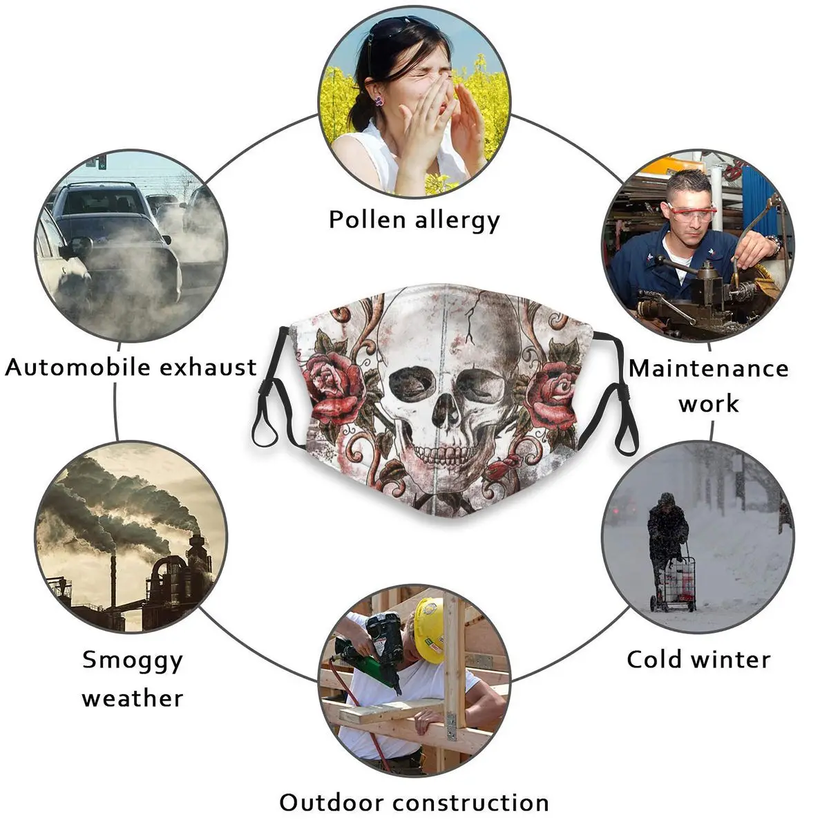 

Air Pollution Woman Men Mouth Mouth-muffle Agony Sugar Skull With Rose Organizer Dust Mouth Masks cover With filter Outdoor
