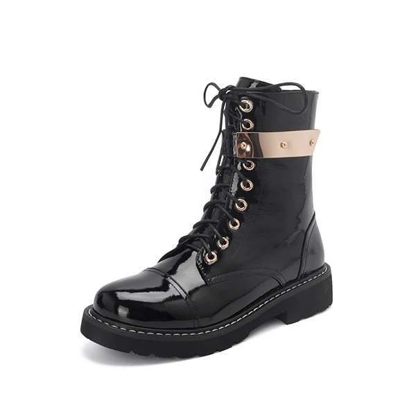 Black Patent Leather SOPHITINA/ботинки из натуральной кожи; Новинка; модные красивые Удобные однотонные ботинки на квадратном каблуке с металлическим украшением; женские ботильоны; MO312 - Цвет: Black Patent Leather