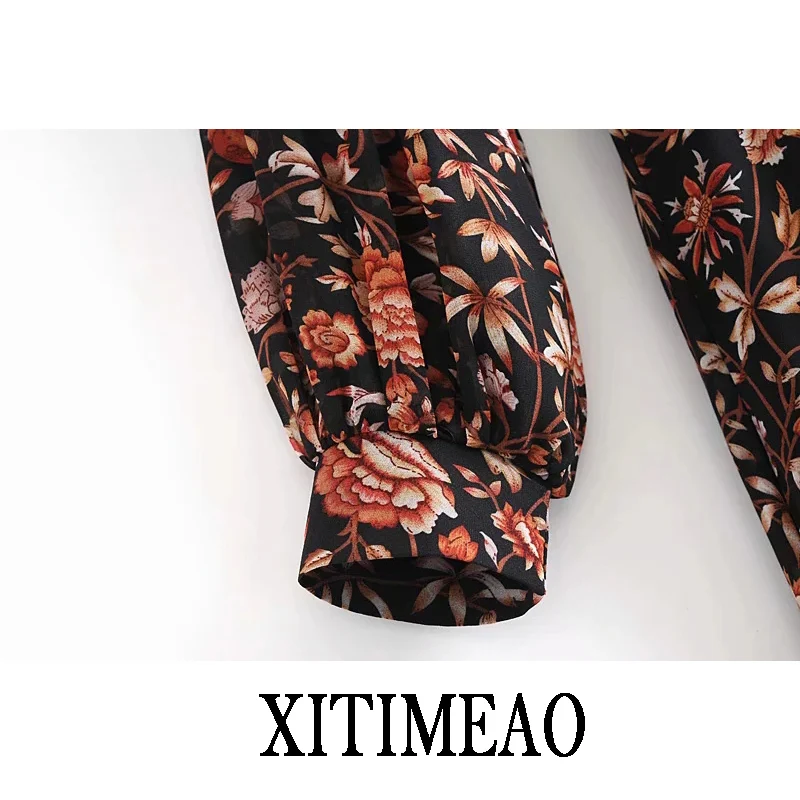 

ZA New Autumn V Neck Long Sleeve Women Boho Dress Floral Print Chiffon Dresses Female Holiday Casual Dress XITIMEAO