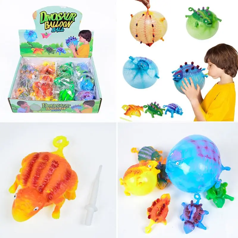 

C5AA 4Pcs Kids Funny Blowing Inflatable Animals Dinosaur Balloons Ball Novelty Toys