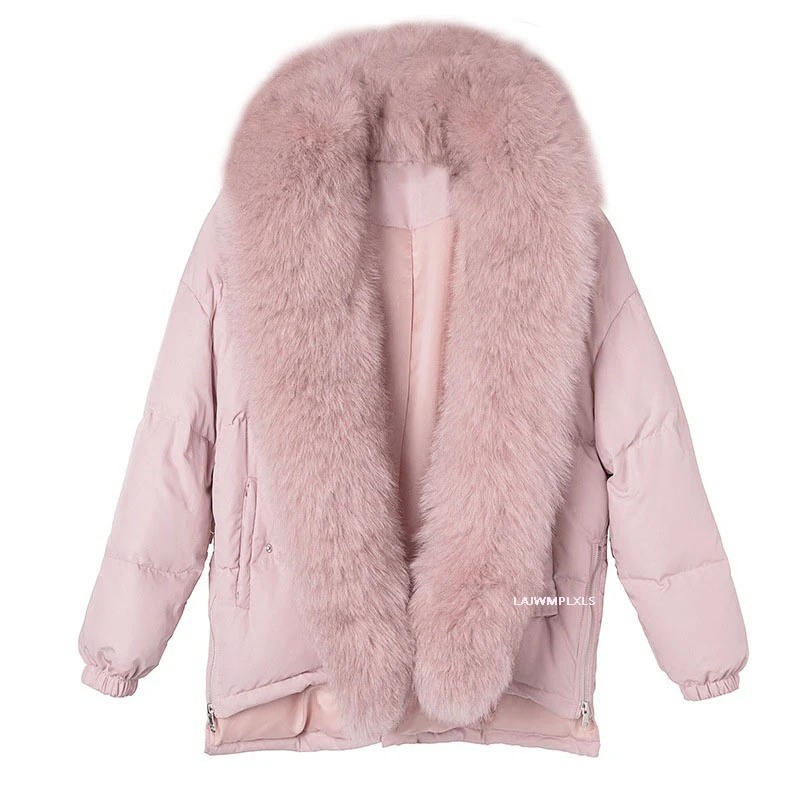 

2021 New Winter Luxurious Fox Fur Collar Down Parka Women Jacket Thicken Warm Snow Coat With Big Real Fur Collar Outerar Women