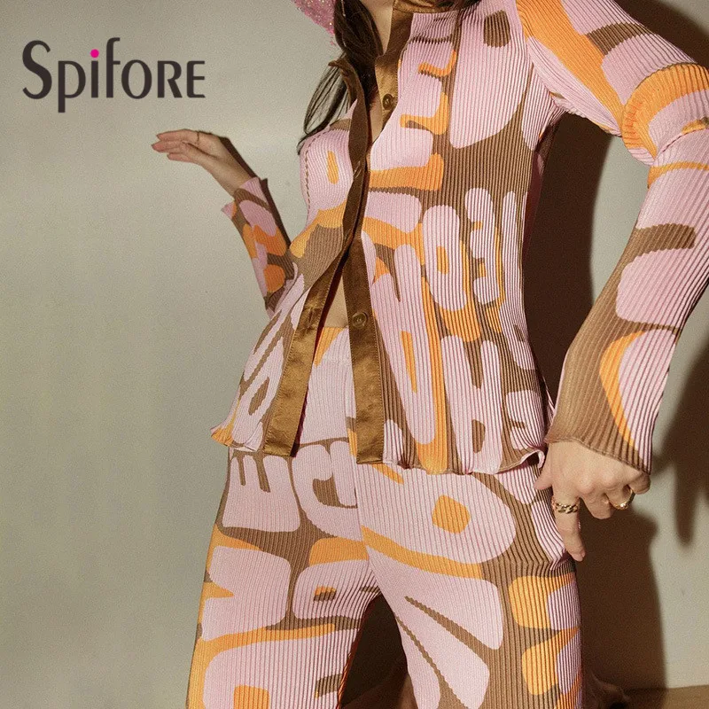 

Spifore Button Up Collar T-Shirt New Fashion Long Sleeve Printing Casual Top Streetwear Autumn Winter Sheath Women Shirts
