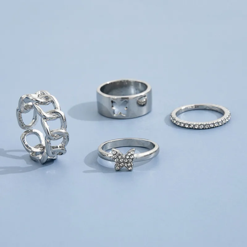 

Fashion Crystal Butterfly Rings for Women Trendy Geometric Rings Set Engagement Party Jewelry Gifts