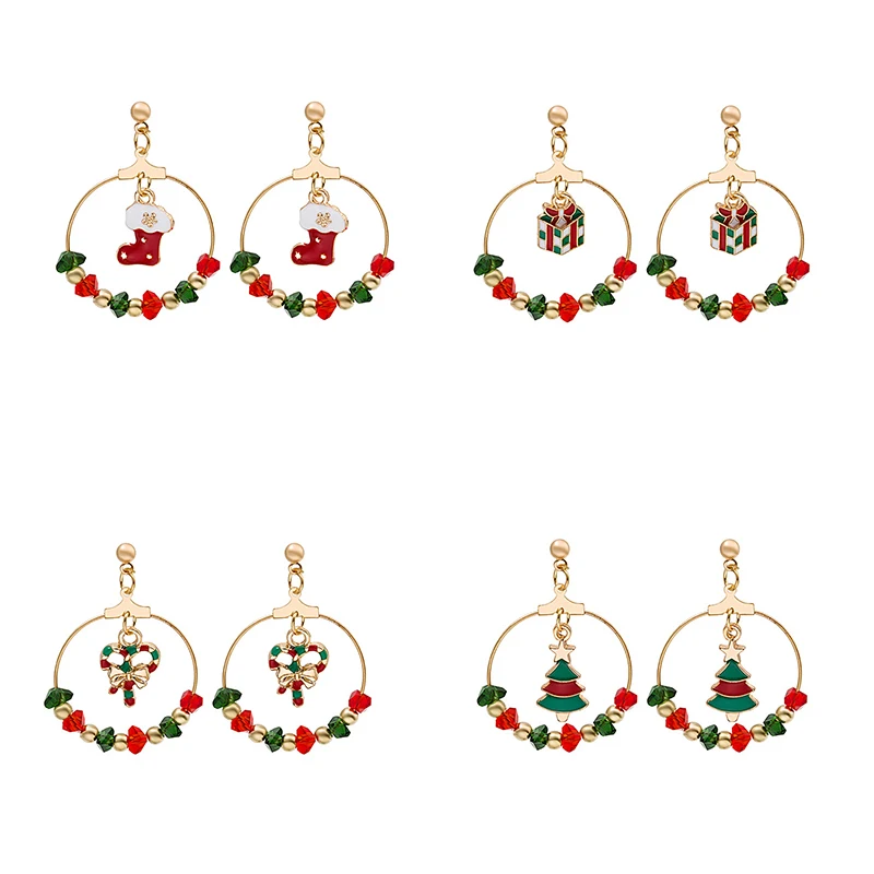 

Cute Tree Hat Gift Santa Claus Christmas Stud Earrings for Women Fashion Jewelry Accesorios Mujer 2022 Trendy Metal Push-back
