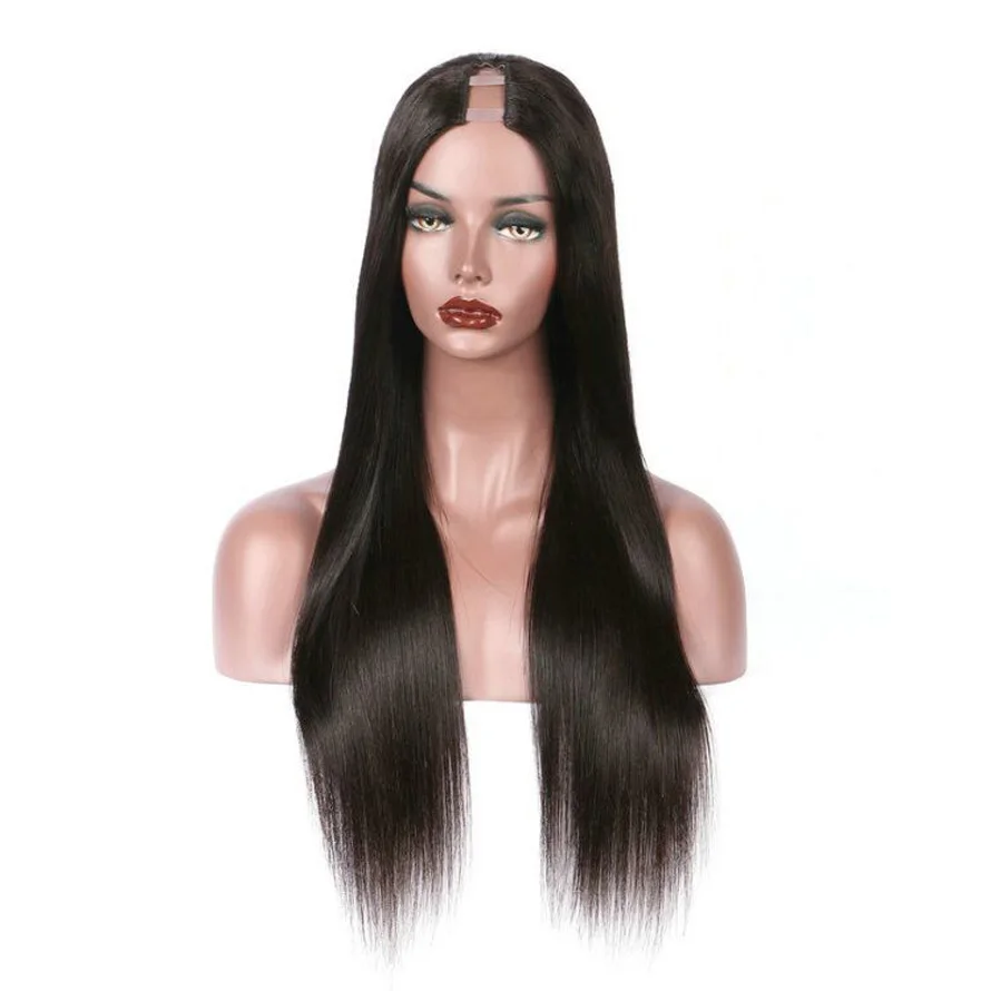 U Part Wigs Brazilian Silky Straight Natural Hairline 1B Color Bleached Knots opening Space：1*3 Remy Human Hair Glueless Wig | Шиньоны и