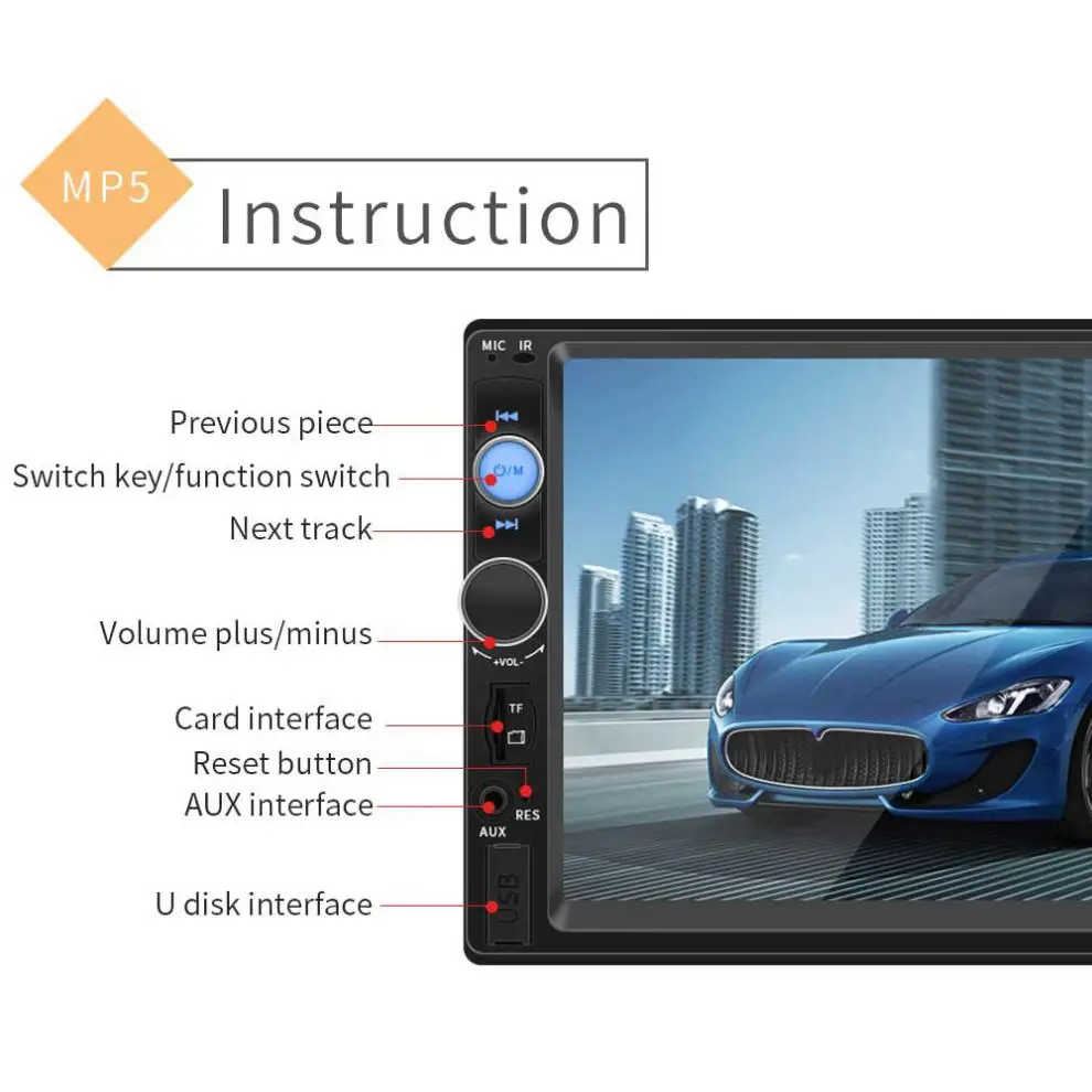 7 дюймов 2 DIN Bluetooth HD сенсорный экран автомобиля видео FM Радио стерео плеер