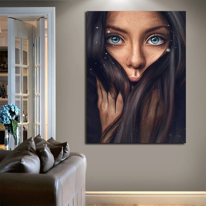 Девушка длинные волосы портрет холст живопись печатных Для женщин уход за кожей