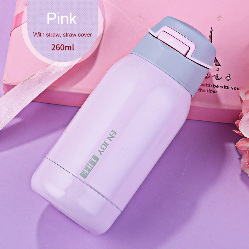 

260ml / 450ml Creative Stainless Steel Thermos Bottle with Straw Sports Thermos Bottle for Children Portable Thermos Straw