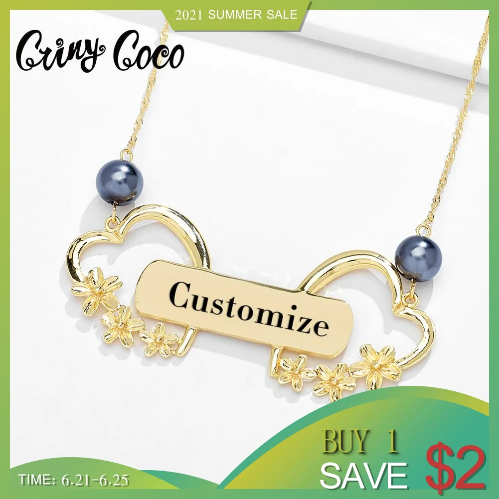 

Cring Coco Fashion Heart Necklace Lover's Customized Name Jewelry Women Hawaiian Gold Pearl Flower Chains Pendants Necklaces