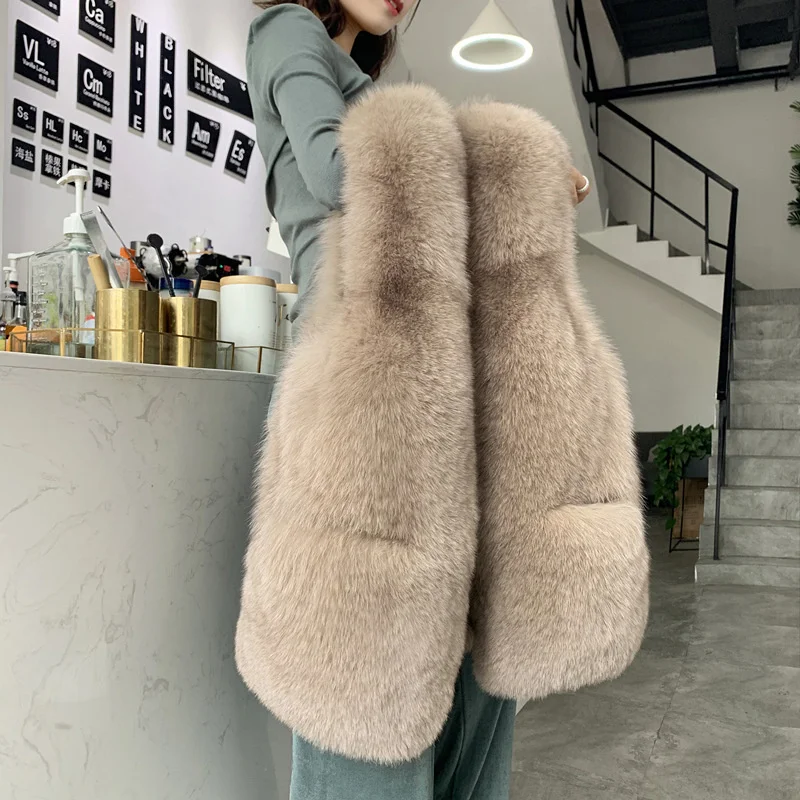 

Autumn New Winter Women Whole Fur Vest Coat Warm Soild Color Artifical Whole Fur Vests Woman Warm Women Female Ladies