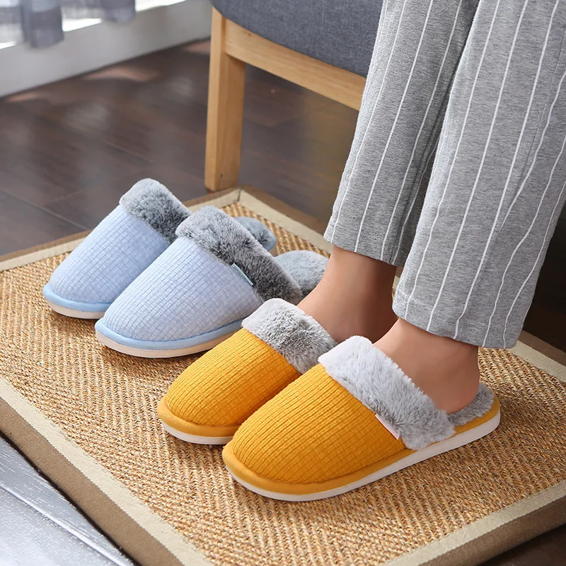 

Fashion Winter Home Solid Women Fur Slippers Warm Flock Plush Bedroom LadiesFlat Shoes Slides Couples House Furry