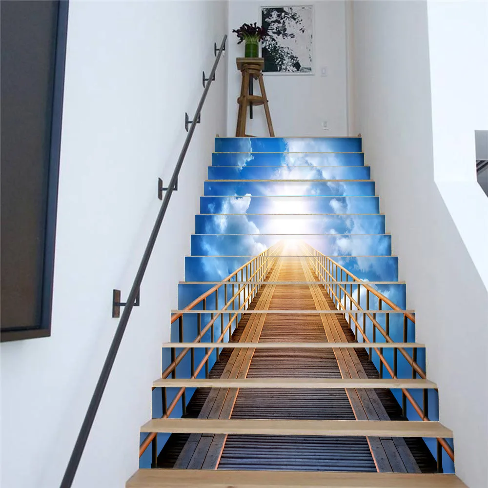 3D Воздушный деревянный мост лестницы наклейки украшения дома 13 шт./компл. ПВХ
