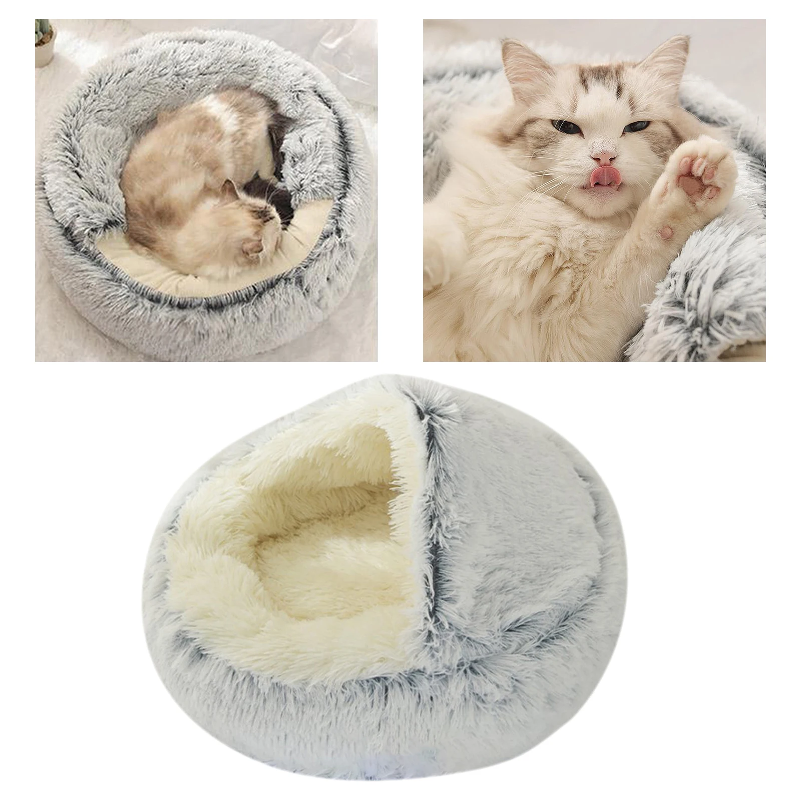 

Pet Dog Cat Bed Round Plush Cat Warm Bed House Soft Long Plush Cave For Small Dogs Puppy Kitten Nest 2 In 1 Cat Bed