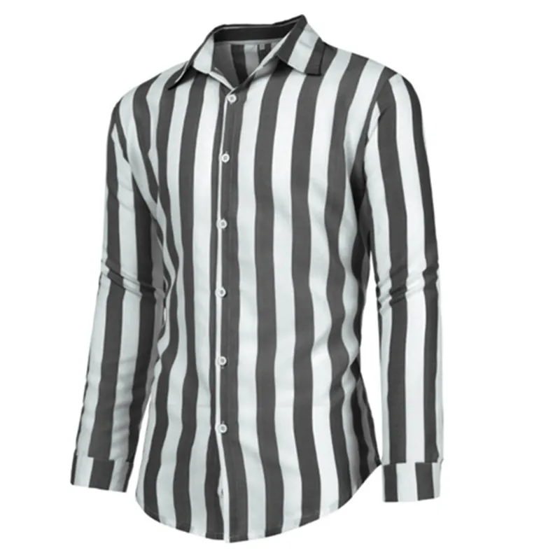 Camisa de invierno para hombre moda Vertical rayada ajustada манга larga Повседневный botón abajo camisa vestir