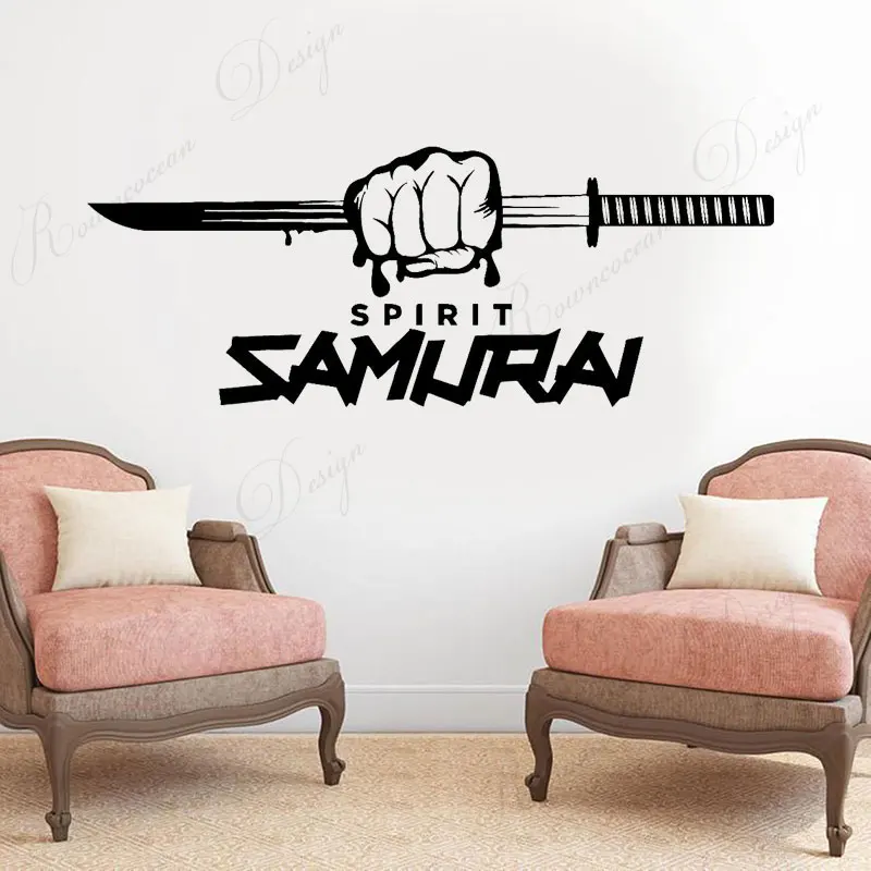 

Home Decor Accessories Spirit Samurai Inscription Swords Japanese Wall Stickers Vinyl Interior Design Room Art Decals Mural 4223