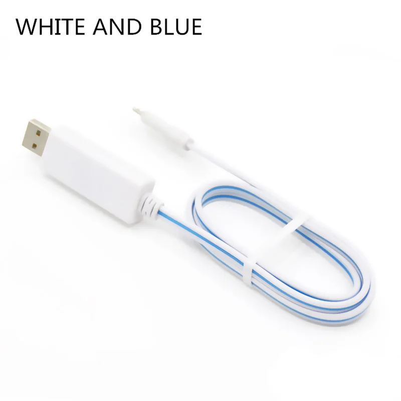 Струящийся кабель со светодиодной подсветкой для iPhone samsung huawei Micro USB для Xiaomi type C светящийся кабель для быстрой зарядки USB кабель мобильного телефона - Цвет: White And Blue